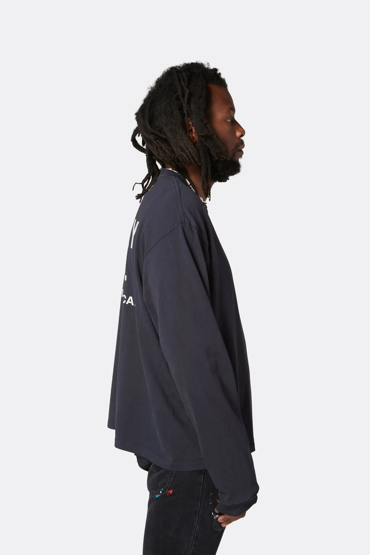 GALLERY DEPT. SOUVENIR L/S TEE Black Basic English Logo Long Sleeves Washed Black S-XL Heavy Washed Vintage Cylindrical Seamless Linen Cotton Fabric